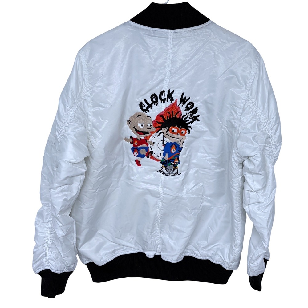 NEW Bleecker & Mercer Clock Work Rugrats Bomber Jacket Medium White Cartoon Mens